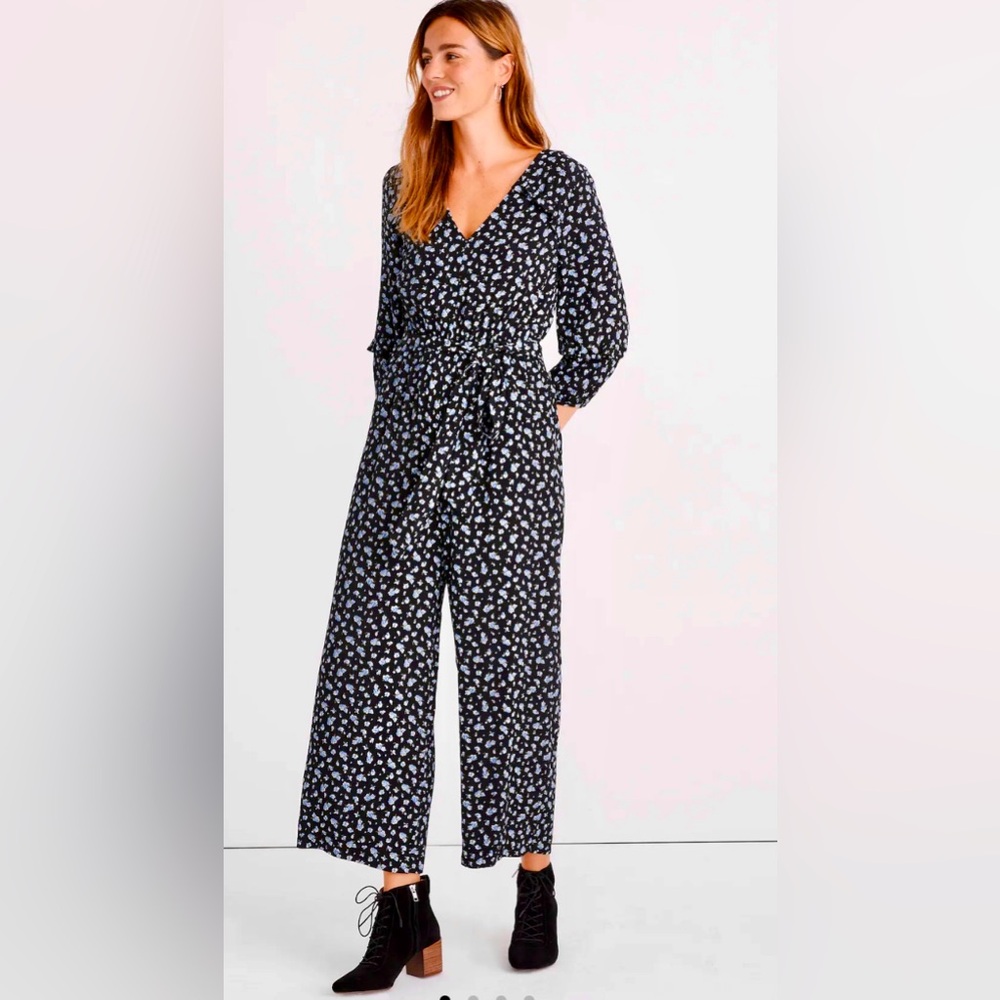 Madewell Ruffle-Sleeve Cropped V-neck Wide Leg Floral Jumpsuit in Baby’s Breath
